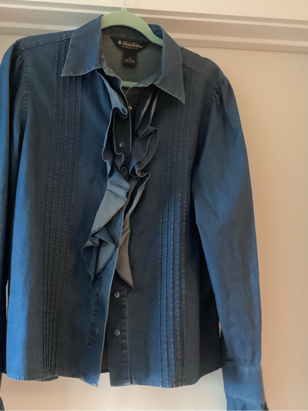 Brooks Brothers Denim Blue Ruffle Front Women's Jacket